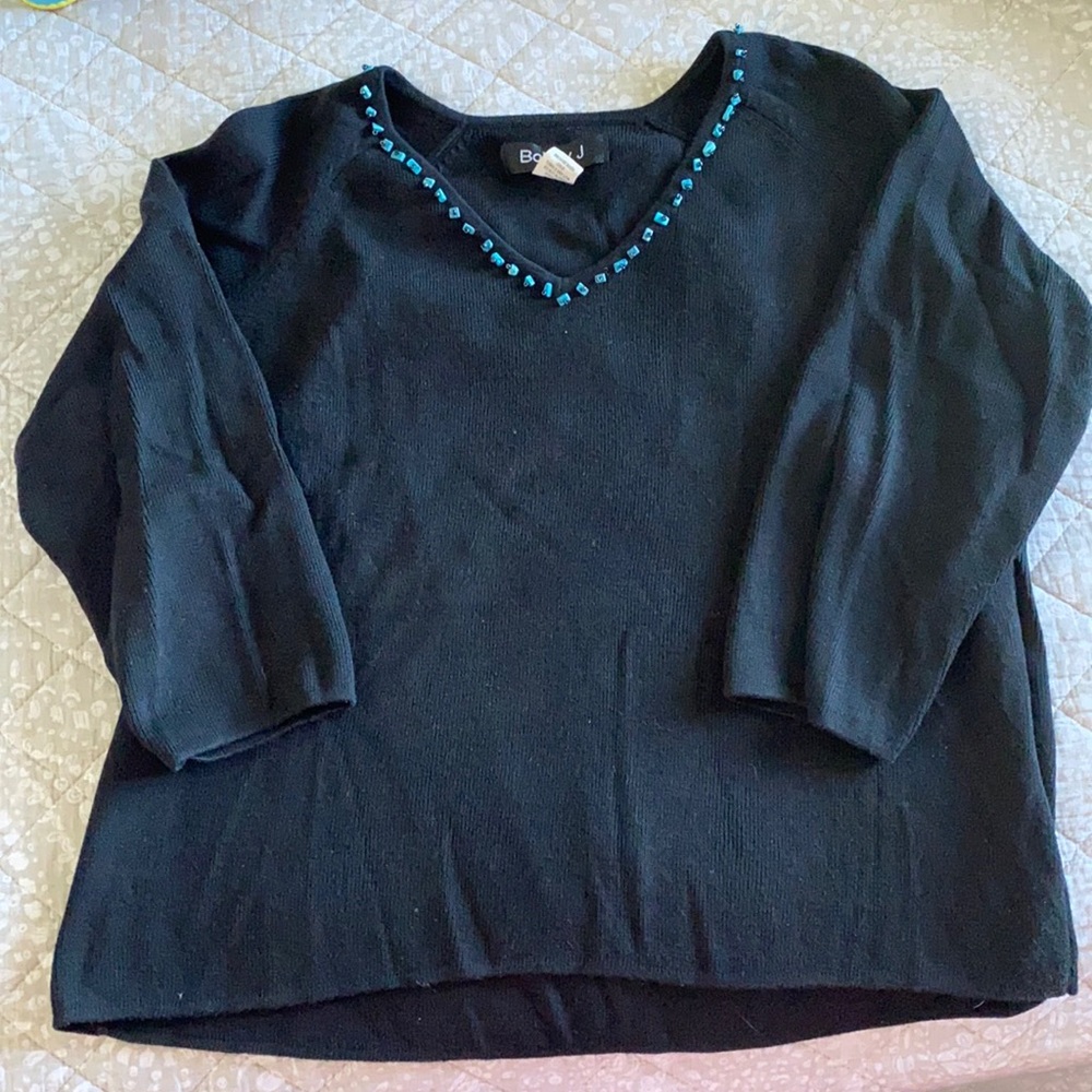 Turquoise beaded collar sweater shirt Sz PL